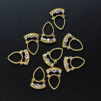 10шт Zlatne Šuplje Japanski 3d metalni nakit za nokte od legure s dijamantima, sjajni ukrasi za nokte, nakit i pribor, Moda
