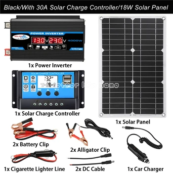 110 v/220 v Solarni Panel Sustava 18v18 W Solarni Panel 30a Kontroler Punjenja 4000 W Auto-Solar Inverter Kit Kit Za Proizvodnju električne Energije