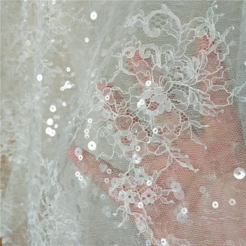 150 cm * 90 cm šljokice cvijet tila perle cvjetne čipke Tkanina za vjenčanicom Francuski Afrički šljokice vez neprerađenih bijele čipke tkiva