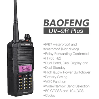 2 kom. Novi Baofeng UV-9R Plus 10 W Vodootporan IP67 Prijenosni prijenosni radio velike Snage CB Ham UHF VHF dugog dometa UV-9R Plus Dvosmjerni Radio
