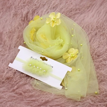 2 komada novorođenče Fotografije rekvizite Prelomi duge šifon cvijet perle DIY ukras dječak djevojčica Foto rekvizite deka s
