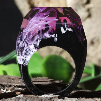 2019 Novi Moderan Drveni prsten od smole Duša šume Eko Epoksidne nakit ručne izrade Tajna Čarobnog svijeta u malom krajoliku