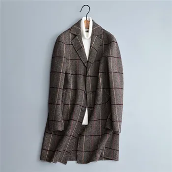 2021 checkered kvalitetan modni кашемировое kaput, vuneni тренч, muško bilateralna vune kaput srednje dužine