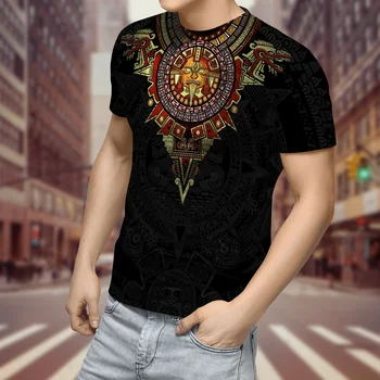2021 Ljetna Muška majica S 3D Slikom i Asteci, Majice s po cijeloj površini Meksika, Svakodnevne majice Harajuku kratkih Rukava, Cool majica unisex
