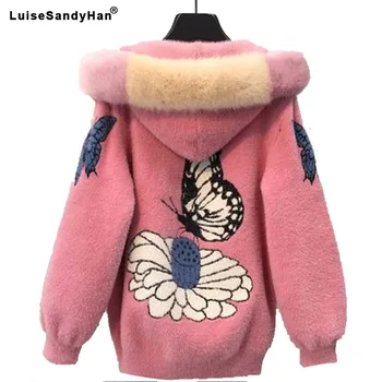 2021 Ženska jakna od krzna mink, jesensko-zimsko donje kaput, slobodan vezeni debeli baršunasti džemper sa kapuljačom, ženski cardigan