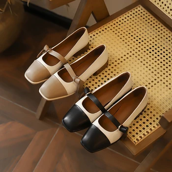 2022 godine Nove ženske cipele-brod od prave kože 22-24,5 cm, s gornjim dijelom od bičevati, cipele Mary Jane, kožne cipele, ženske cipele u ton
