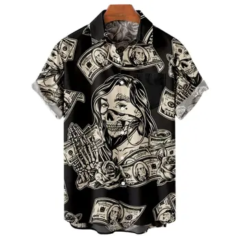 2022 Ljetne Košulje Za Muškarce 3d Starinski Užas Lubanju Rocker Print Gotička Rockabilly Havajski Košulja Top Kratkih Rukava Muška Odjeća