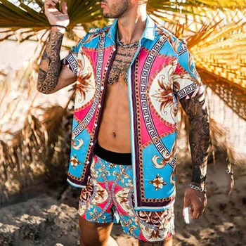 2022 Nove Modne muške Setove Kratkih Rukava, Havajski je majicu i kratke hlacice, Ljetna Casual Košulja po cijeloj površini, odbojka na Kostim iz dva predmeta, Odjeća