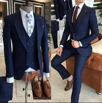 2022 Poslovne Tamno-plava Muška Odijela s Hlačama, Odijelo Mladoženje iz 3 predmeta, Smoking Za pušače, Jaknu, Vjenčanje Odijela Za Muškarce, Najbolji Muški Blazer