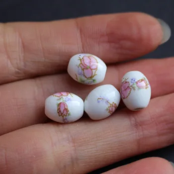 28 kom Ovalni Keramičke Perle 10,4 mm * 8 mm Ljubičasti Cvijet za izradu nakita 4476