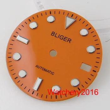 29 mm Bliger Plava Narančasta Žuta Brojčanik Sata je Pogodan za NH35 Automatski Mehanizam za Dijalog Datuma svjetlećim rukama za muške sati