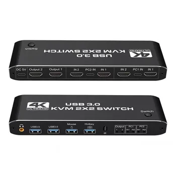 2x2 HDMI kvm switch 4 Na 60 Hz Dual Monitor KVM HDMI Napredni Prikaz USB KVM Preklopnik 2 2 izlaza za 2 računala Zajednički koristiti 2 Monitora