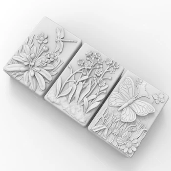 3D Silikonski kalup Cvijet i leptir pravokutnik sapun oblika DIY zanat Oblika sapun ručne izrade obrasca