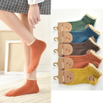5 Pari Novih Fanciest Raznobojnim proljeće-ljeto ženskih Čarapa, japanski Držači Pamučne Čarape s dubokim urezima, Slatka Boji Plitki Čarape za Djevojčice