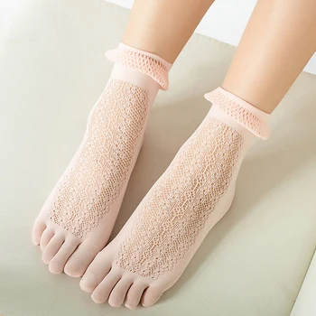 5 parova/lot, ženske najlon Čarape sa pet prstiju, fine mrežaste Prozračna čipka neobični, Harajuku, Sretne Čarape sa čarapama, EU 35-39