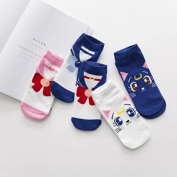 5 parova Novi originalni dizajn nove proizvode slatka Кавайный razigrani mačak Sailor Moon prozračna zabavne ženske Čarape Visoke Kvalitete Sox