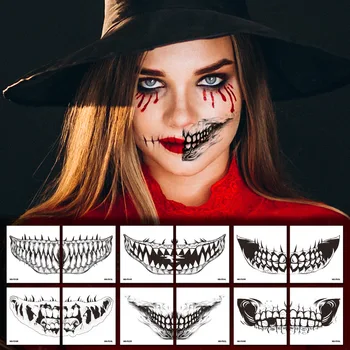 5PCS Halloween Usta Zubi Naljepnica Na Lice Tetovaža Naljepnica Na Lice za Jednokratnu upotrebu Vodootporne Naljepnice Smiješno Pravi Horor Noć vještica Prerušiti se