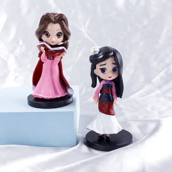 9 cm 8 kom./lot Disney Q Posket Princeza Snjeguljica Anna Elsa Zavijeni Мулан Rapunzel PVC Figure Naplativa Model Igračke
