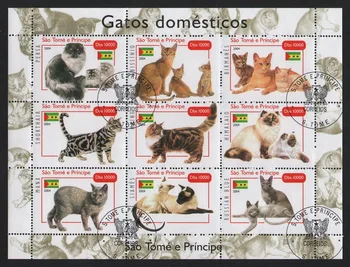 9 kom./compl. Poštanske Marke Principe 2004 Poznati Mačke Koriste Poštanske Marke s Oznakama za Kolekcionarstvo