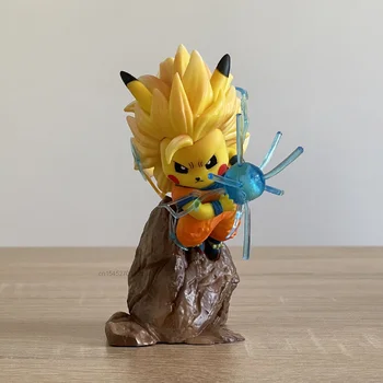 Amin Pokemon Pikachu Cos Goku Figurica Dragon Ball Super Saiyan2 Saiyan3 PVC Model Zbirka Igračaka, Ukrasa Pokloni