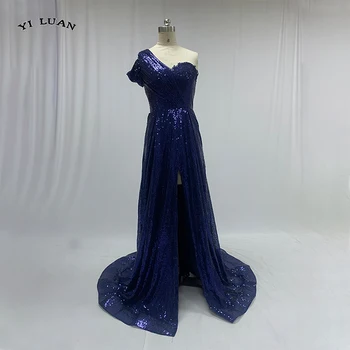 Avy Plava Večernja haljina 2022 Novo Donje Večernjim Večernja haljina Vestidos De Gala Elegantan Haljinu na Šljokice Na Jedno rame Za Prom