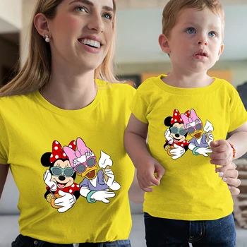 Basic t-shirt Disney, Stitch, Najbolji Prijatelj, Minnie i Daisy, Majica s Uzorkom majka i Kćeri, animacija, Obiteljska Slika, Минималистичная Vanjska Odjeća