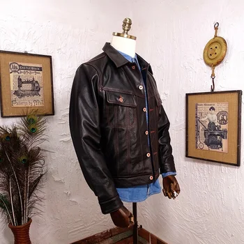 Besplatna dostava.Popularni vintage jakna od prave kože u svakodnevnom stilu.Jeftino muški приталенное kaput od bičevati.Plus size kožna tkiva za vozača