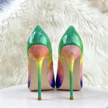 Briljantne boje gradijent ispunjava ženske cipele od lakirane kože na ukosnica s oštrim vrhom, ukusan ženske večernje cipele bez spajala na pete 8 cm, 10 cm, 12 cm, večernje cipele