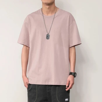 Camiseta de algodón para hombre, camisa de manga corta de Color puro, camisetas de verano, 2021