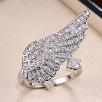 CAOSHI Nježne Sjajne Prsten u Obliku Krila za Žene Srebrne Boje sa Punim Premazom CZ Pero Fancy Večernji Nakit Poklon Visoke Kvalitete Vruće