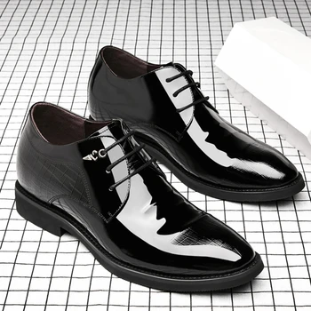 Cipele s liftom 3/6/8 cm, gospodo modeliranje cipele od lakirane kože, muška službena obuća s oštrim vrhom, poslovni gospodo oxfords, Костюмная cipele