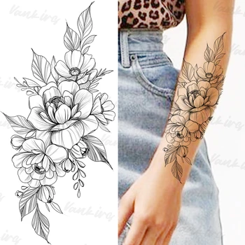 Crna Ruža je Cvijet Privremene Tetovaže Za Žene i Djevojčice Realan Sidro Zmija Dahlia Lažne Tetovaže Naljepnica Nadlaktica Stopala Tetovaže DIY