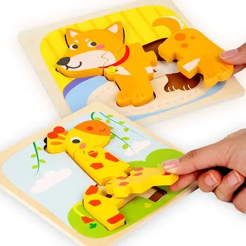 Crtani film Životinja 3D Puzzle Igračke Za Djecu Montessori Igračke Drvene Puzzle Odbora Razvojne Igračke Za Dječake, Djevojčice 1 2 3 + Godina
