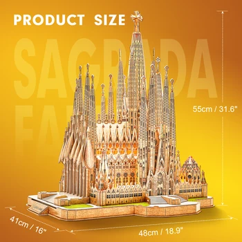 CubicFun 3D Puzzle 696 Kom. Veliki LED Španjolska Sagrada Família Pokretna Model Crkve Postavlja Zagonetke Katedrala Darove za Odrasle Djecu