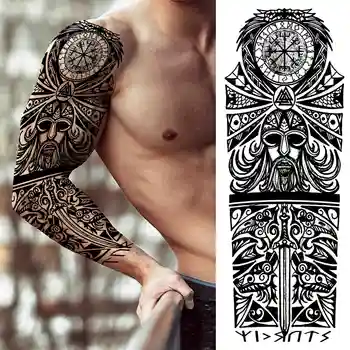 DIY Plemenski Totem Puna Ruka Privremeni Tattoo Rukava Za Muškarce Žene Odrasle Tetovaže Lubanje Maori StickerBlack Lažne Tetovaže make-up Alata