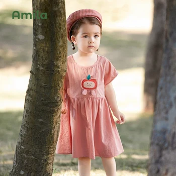 Dječja haljina Amila za djevojčice, Novo 2022 godine, Jednostavno pamučno dječja ljetna Svakodnevno Besplatno haljina trapeznog oblika bez rukava