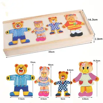 Drvena kutija-zagonetka za preljev obitelj Medvjeda - Razvrstavanje i odabir zagonetke - Drvene igračke za sortiranje za djevojčice 3 godina