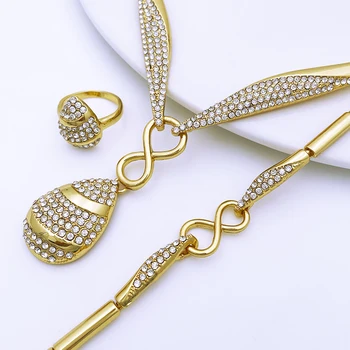 Dubai Zlatna Boja Komplet Nakita Modni Nakit Za Žene Lanca I Ogrlice I Naušnice Set ensembles de bijoux hr plaqué ili