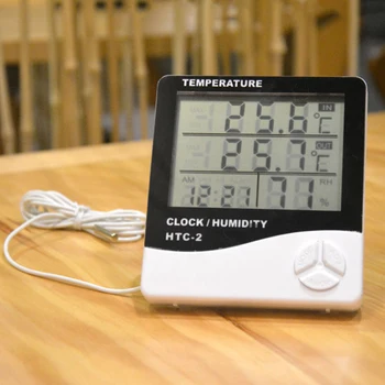 Elektronski Mjerač Temperature, Vlažnosti, Termometar, Hygrometer, Dual Sonda, LCD Zaslon, Vrijeme, Društvene Stolni Satovi