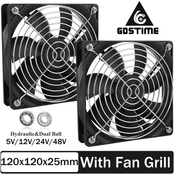 Gdstime120x120x25 mm Aksijalni ventilator Hladnjaka Sa Rešetkom 5 12 24 48 Odlična Ventilacija 12 cm ventilator Za Radne Stanice Poslužitelja PSU Cabinet