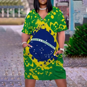 Haljina Zastavu Brazila, Ženske Modne midi Haljine, Večernje Haljine Kratkih Rukava, Haljina Zastavu Brazila, odbojka na Boemski Elegantan Slobodan Сарафан