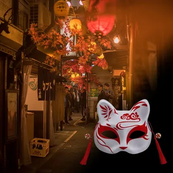 Halloween Ukrasima Lisice Maska Plastika Japanski Stil Ručno oslikana Polovica Lica Mačka Maska Maskenbal Festival College Cosplay Rekvizite