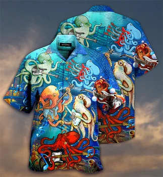 Havajske Košulje Muške Godišnje Vintage Majica sa Slikom Orla i Lubanje, 3d t-Shirt, Muška Plaža Majica Kratkih Rukava Za Odmor, Muška Košulja Оверсайз