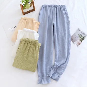 Japanski nove proljeće-ljeto hlače, ženske pamučne tanke pidžame od крепа, običan svježe domaće hlače s zatvaranja, slatka nisa