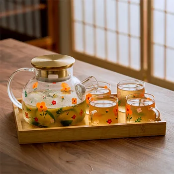 Japanski Stil Prozirno Staklo Hladan Čaj Hladan Čaj Sok Aromatizirani Voćni Čaj Čaj Čaj Veliki Kapacitet Pladanj Za Čaj Šalica