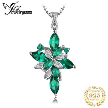 JewelryPalace Cvijet 2.4 ct Green Imitacija Nano Smaragd 925 Sterling Silver Privjesak Lanca I Ogrlice za Žene Dragulj Ogrlicu Bez Lanca