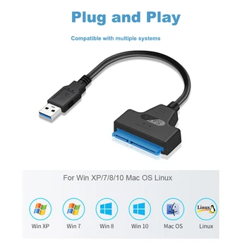 Kabel-ac adapter za SATA-USB za 2,5-inčni Vanjski tvrdi disk HDD SSD SATA 7 + 15/22 Pin Tyep c za sata kabel 3,0