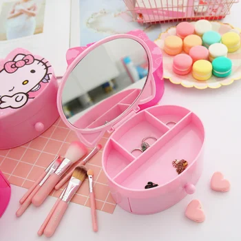Kawaii Sanrios Hello Kittys Kreativno Crtić Kutija za Nakit sa Ogledalom za Šminkanje, Kućna Princeza, Slatka Stolni Kutija Za Pohranu, Poklon Igračka