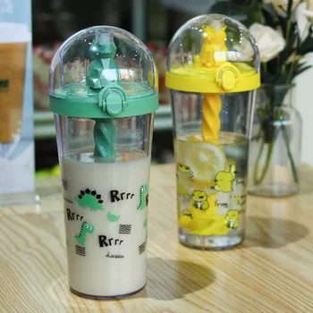 Keelorn 500 ml Slatka Crtani Plastike Promiješati Slama Šalica Kreativni Životinja Promiješati Boca Za Vodu Za Djecu Prijenosni Plastične Boce
