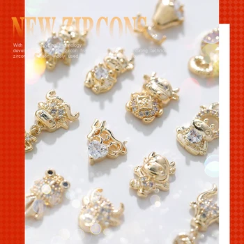 Kineska Nova Godina je 3D Pribor Za Dizajn Noktiju Ukrasi Za Nokte u DIY Sretan Novčani Torbu Crystal Crveno zlatna ribica Dragulj vještački dijamant Perle